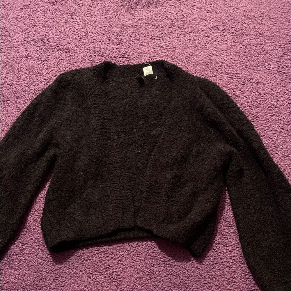 Divided Black Textured Cardigan